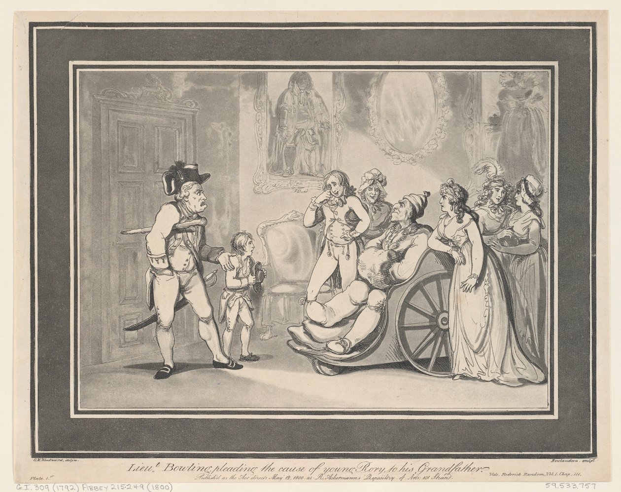Løjtnant Bowling forsvarer den unge Rorys sag til sin bedstefar, 12. maj 1800., 12. maj 1800. af Thomas Rowlandson