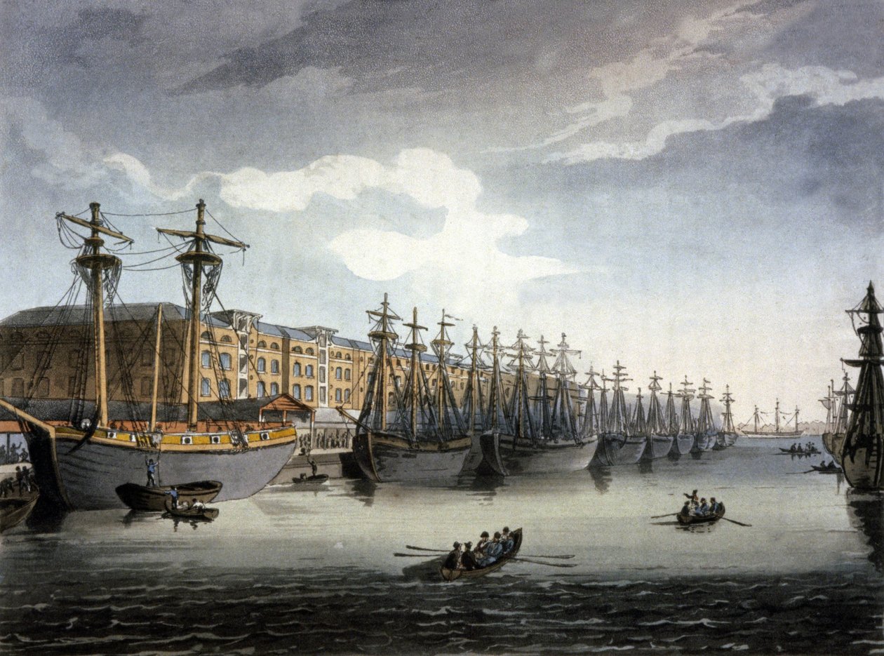 London, Themsen og havnen af Thomas Rowlandson