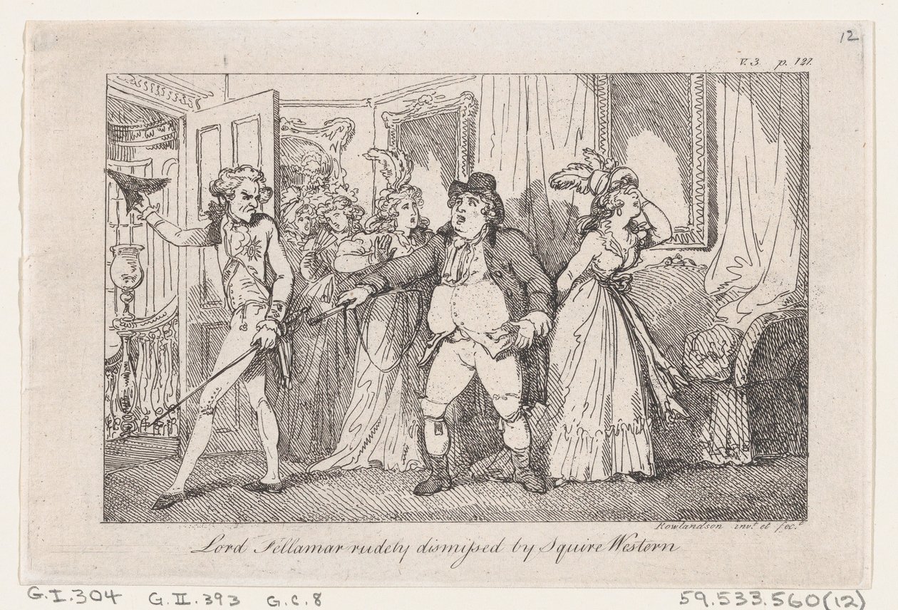 Lord Tellamar groft afvist af Squire Western, fra The History of Tom Jones, a Foundl..., 1792. af Thomas Rowlandson