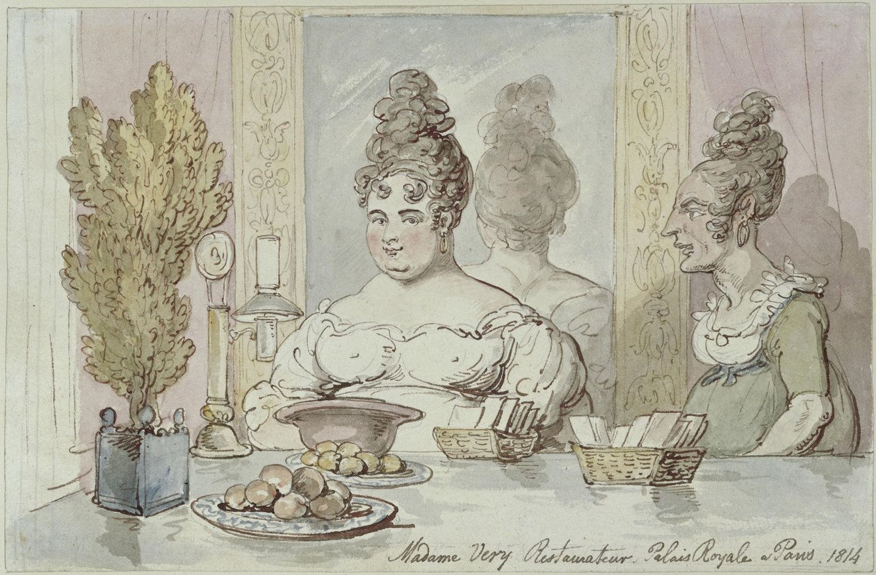 Fru Véry, restauratør. Palais Royal i Paris af Thomas Rowlandson