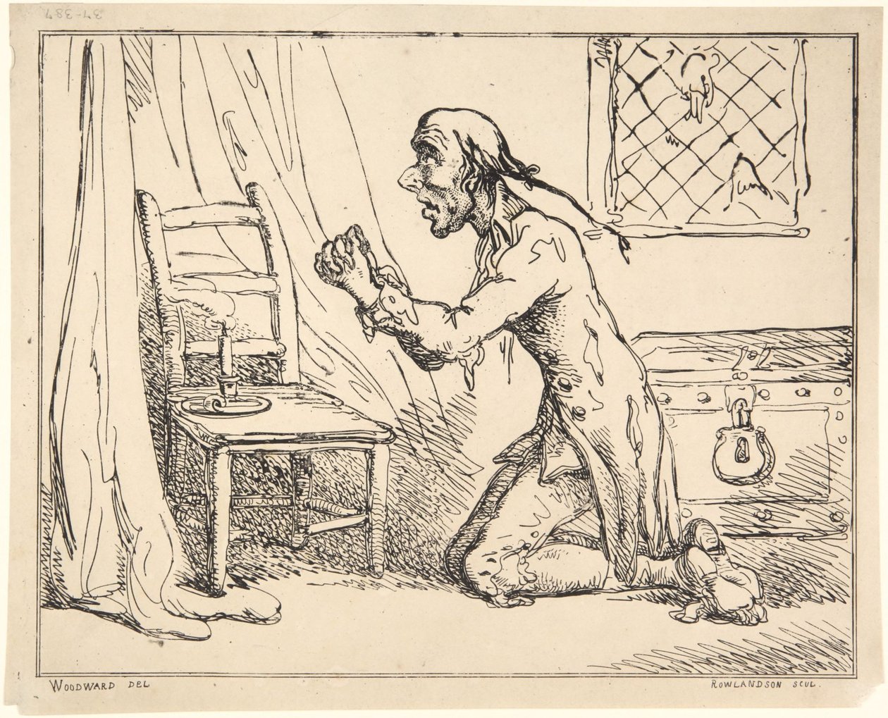 Mand, der beder af Thomas Rowlandson