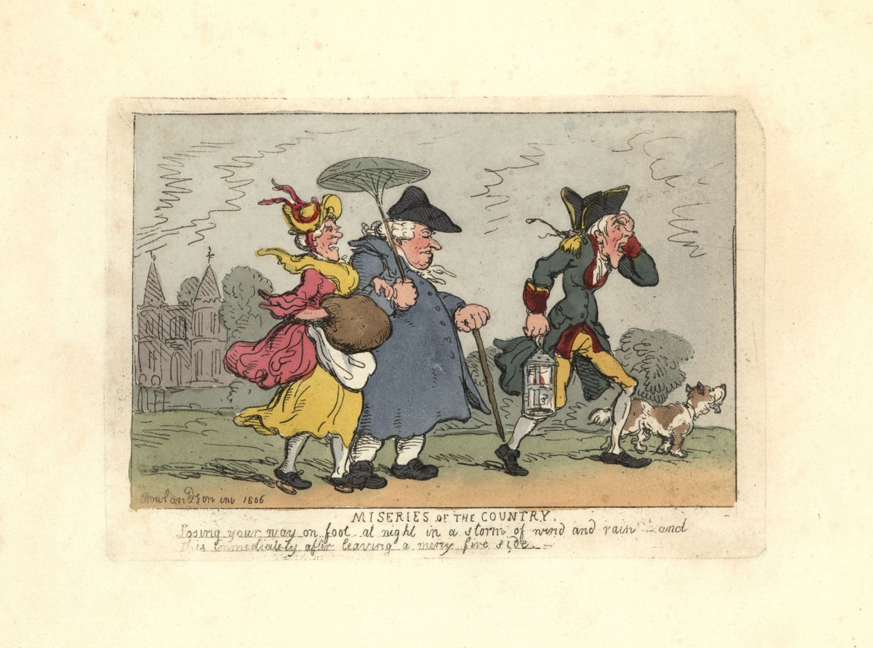 Mand og kvinde tabt på landet i en nattestorm. af Thomas Rowlandson