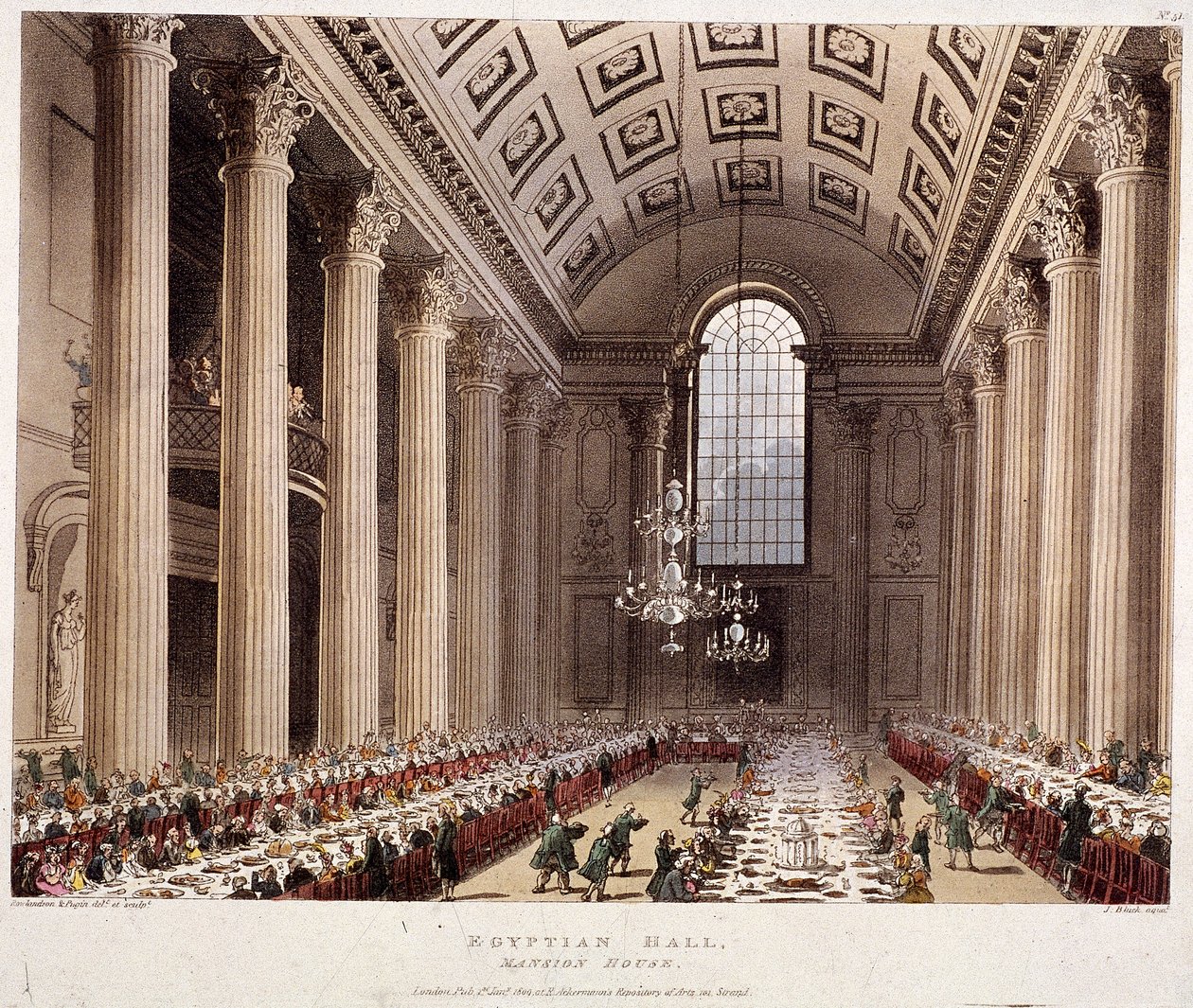 Mansion House interiør, London, 1809 af Thomas Rowlandson