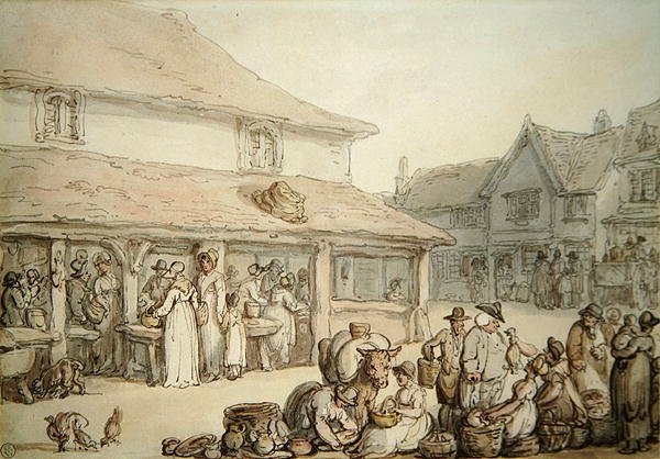 Market Place (pen og blæk på papir) af Thomas Rowlandson