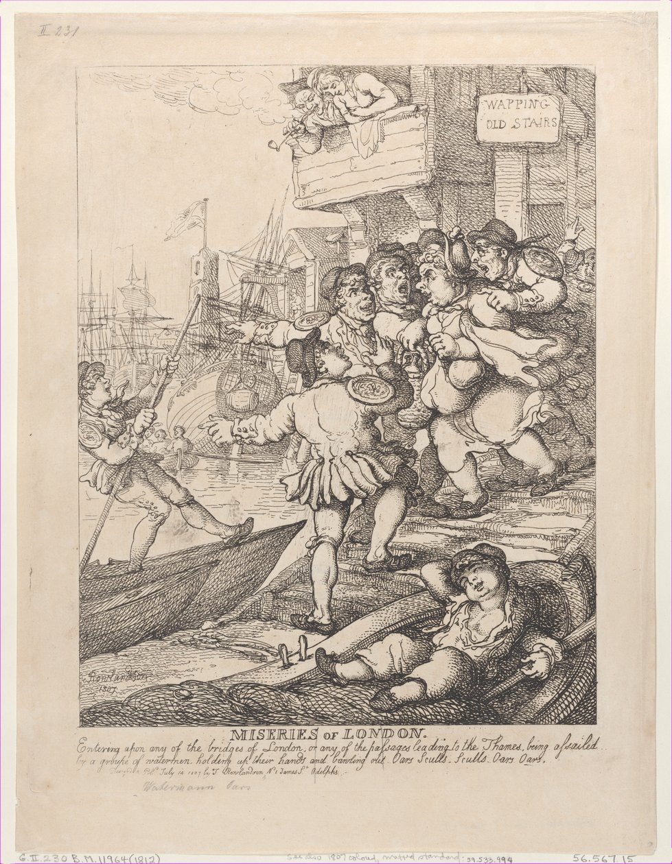 Miseries of London: Går ind på nogen af Londons broer eller et hvilket som helst af passet..., 14. juli 1807. af Thomas Rowlandson
