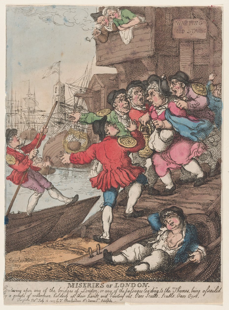 Miseries of London: Går ind på nogen af Londons broer eller et hvilket som helst af passet..., 14. juli 1807. af Thomas Rowlandson