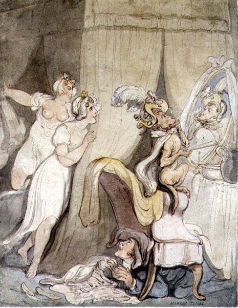 Monkey Tricks, ca.1800 (pen og blæk med akvarel på papir) af Thomas Rowlandson