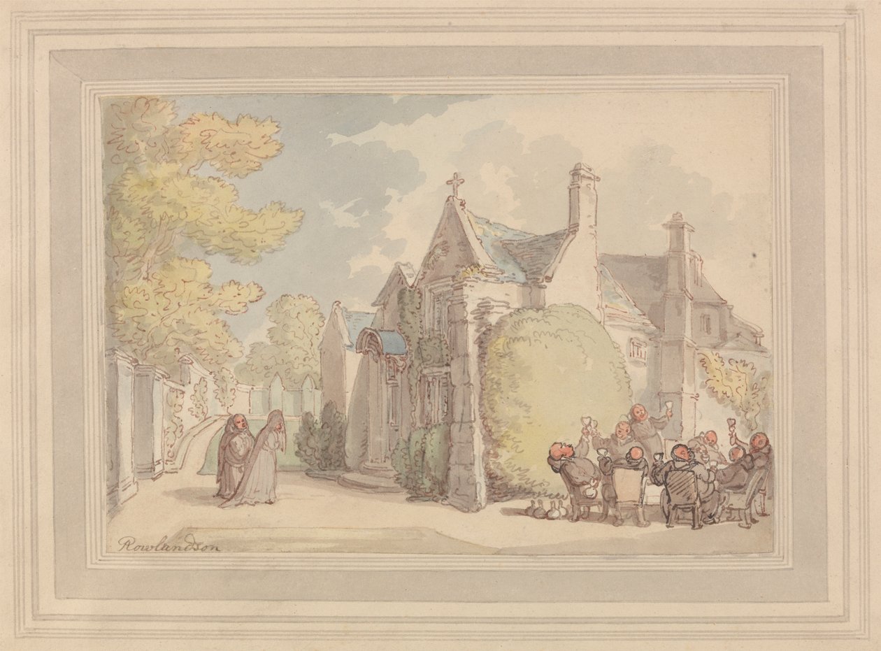 Munke hyler udenfor et kloster af Thomas Rowlandson