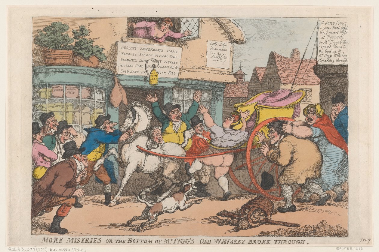 Endnu flere ulykker: Bunden på hr. Figgs gamle whiskyflaske brød igennem af Thomas Rowlandson