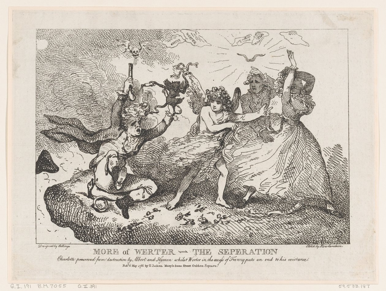 Mere af Werther-The Separation: Charlotte Preserved from Destruction af Albert og ..., 6. maj 1786. af Thomas Rowlandson