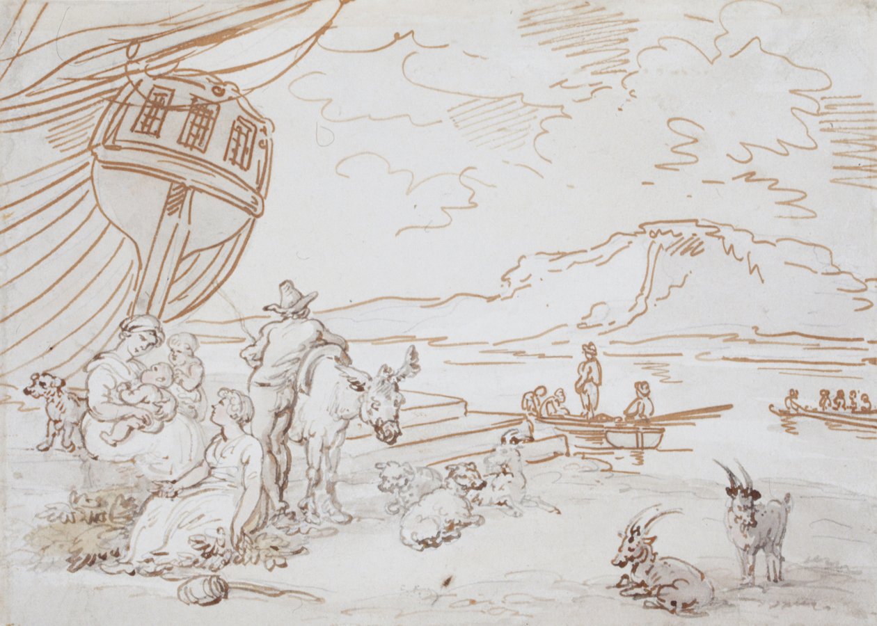 Mor og børn ved vandkanten af Thomas Rowlandson
