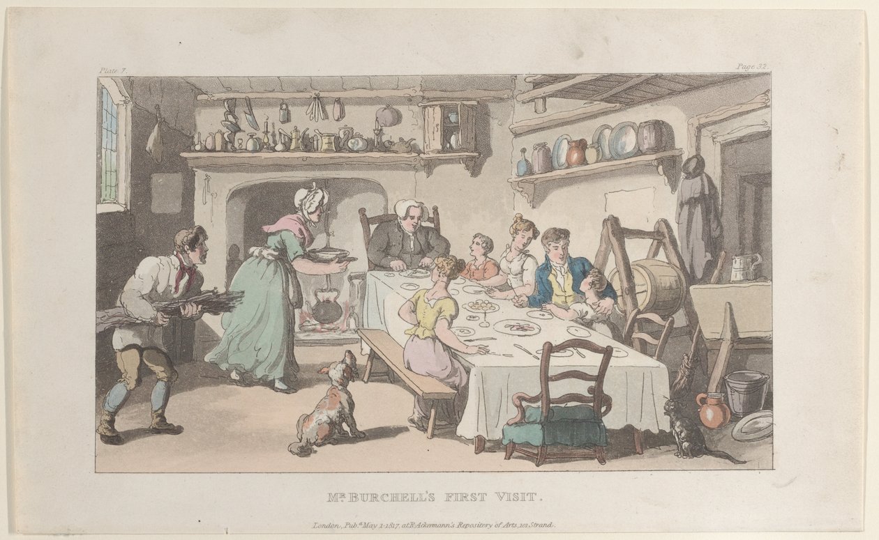 Mr. Burchells første besøg, fra The Vicar of Wakefield, 1. maj 1817., 1. maj 1817. af Thomas Rowlandson