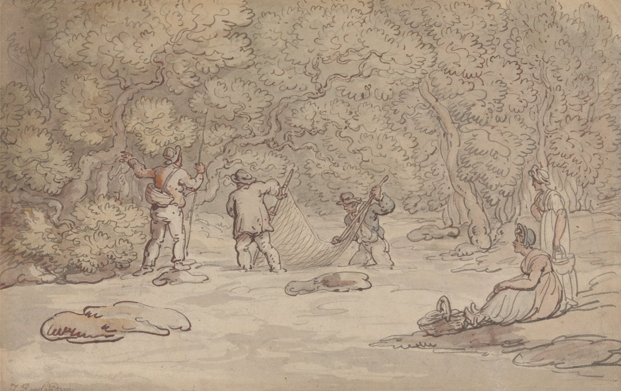 Opsætning af net i en laksesø af Thomas Rowlandson