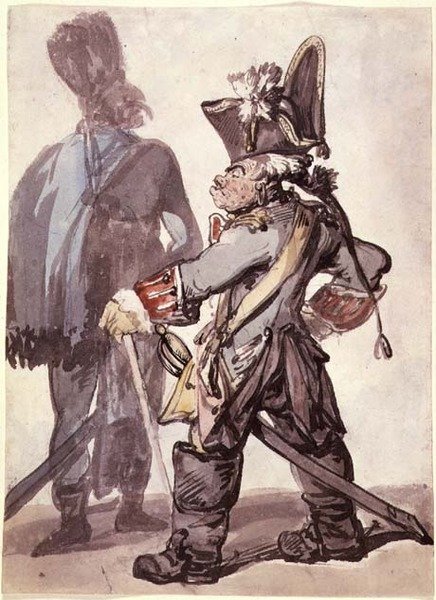 Nr.2160 Frederik den Store (1712-86) og en af hans officerer (pen, sepia og akvarel på papir) af Thomas Rowlandson
