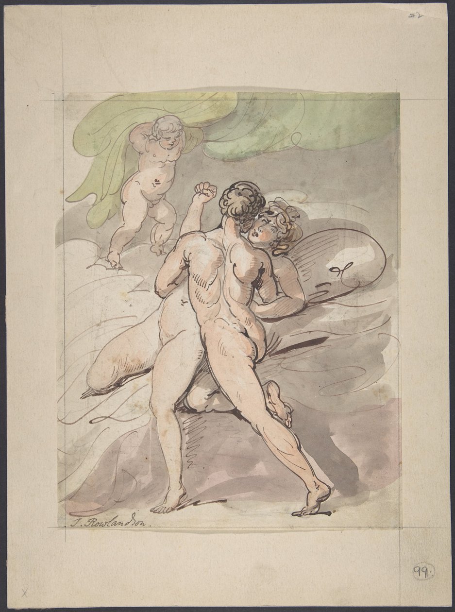 Nøgent par i en omfavnelse af Thomas Rowlandson