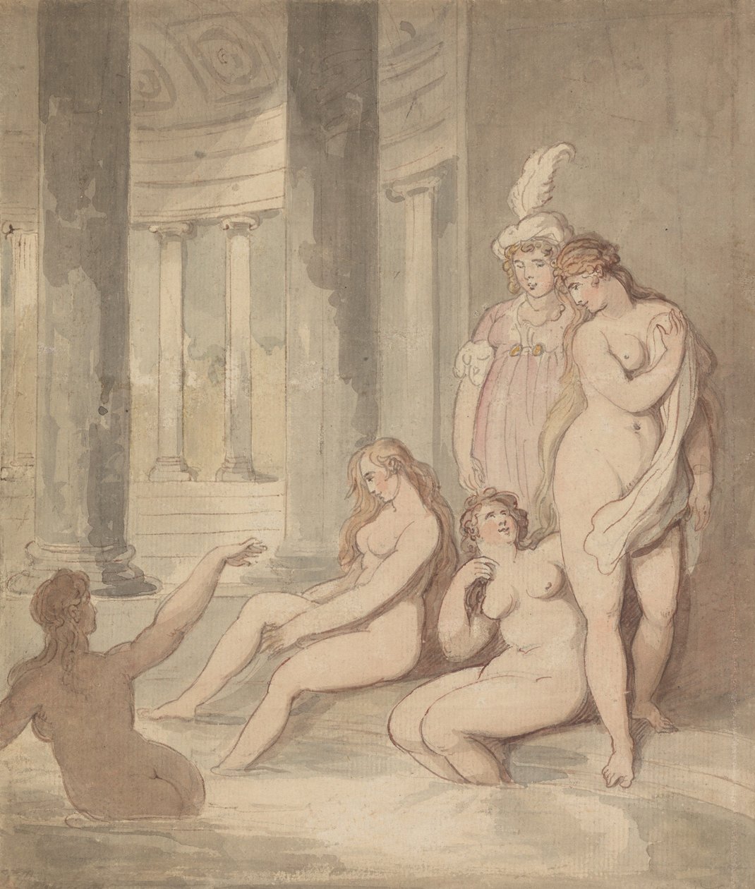 Nymfer ved et romersk bad af Thomas Rowlandson