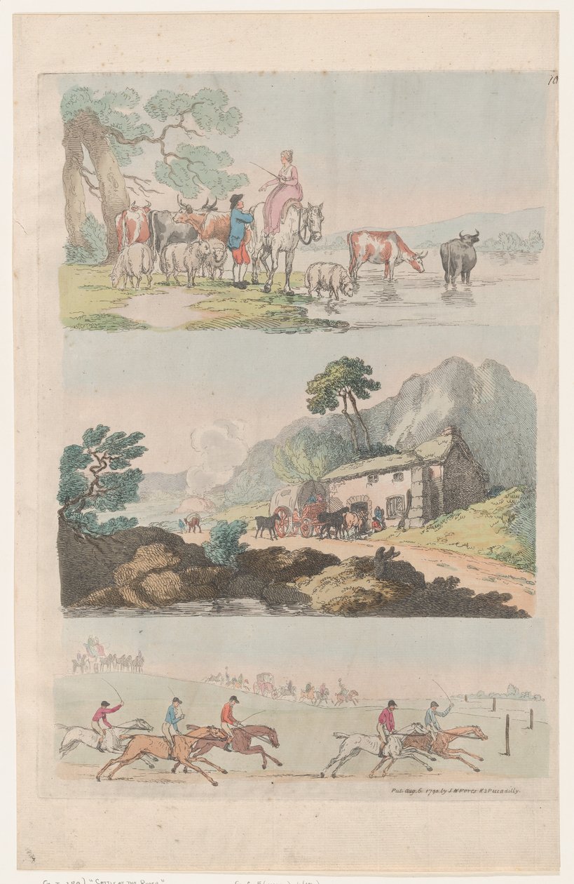 Tavle 10, omrids af figurer, landskaber og kvæg ... til brug for elever, ..., 6. august 1790. af Thomas Rowlandson