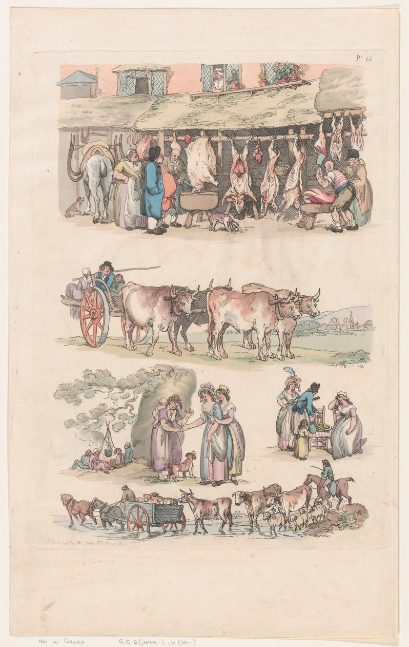 Tavle 15, Omrids af Figurer, Landskaber og Kvæg...til Brug for Lærere, Ju..., 1. Juni 1790. af Thomas Rowlandson