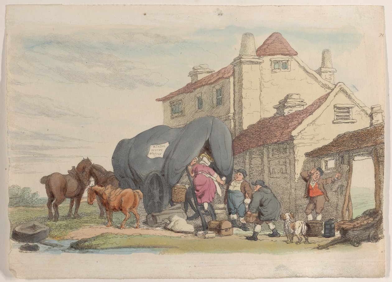 Plade 26: A Flying Wagon, fra World in Miniature, 1816., 1816. af Thomas Rowlandson