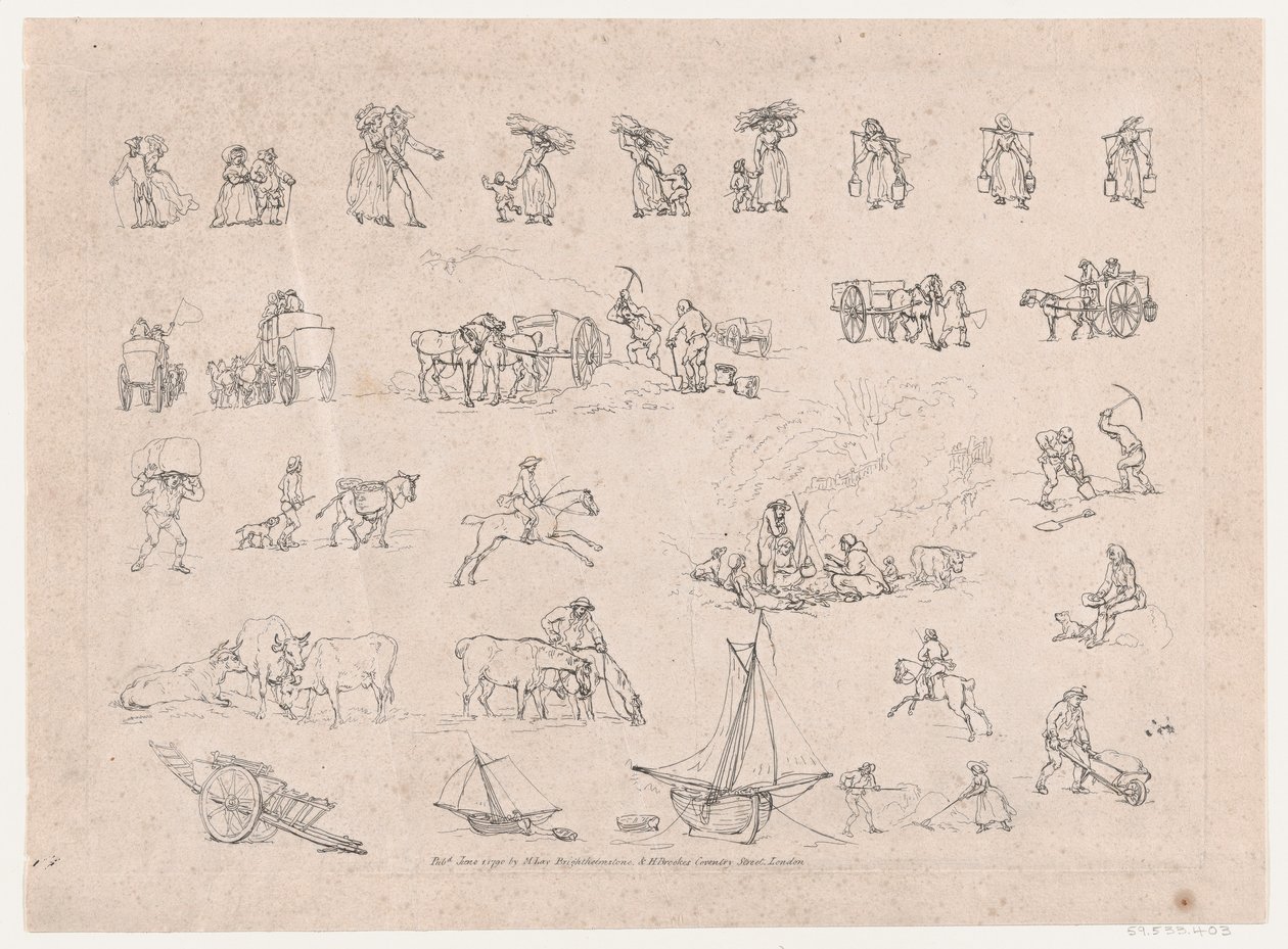Tavle 2, omrids af figurer, landskaber og kvæg...til brug for elever, jun..., 1. juni 1790. af Thomas Rowlandson