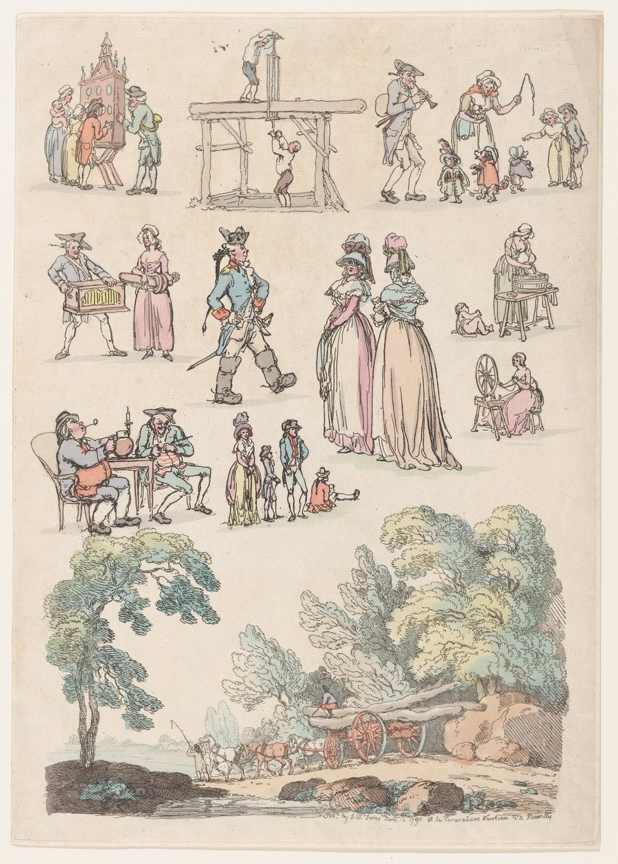 Tavle 5, Omrids af Figurer, Landskaber og Kvæg...til Brug for Lærere, Ju..., 18. Juni 1790. af Thomas Rowlandson