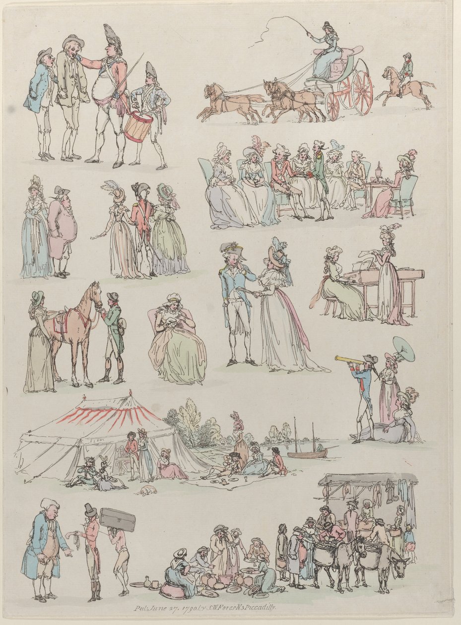 Tavle 7, omrids af figurer, landskaber og kvæg...til brug for elever, Ju..., 27. juni 1790. af Thomas Rowlandson