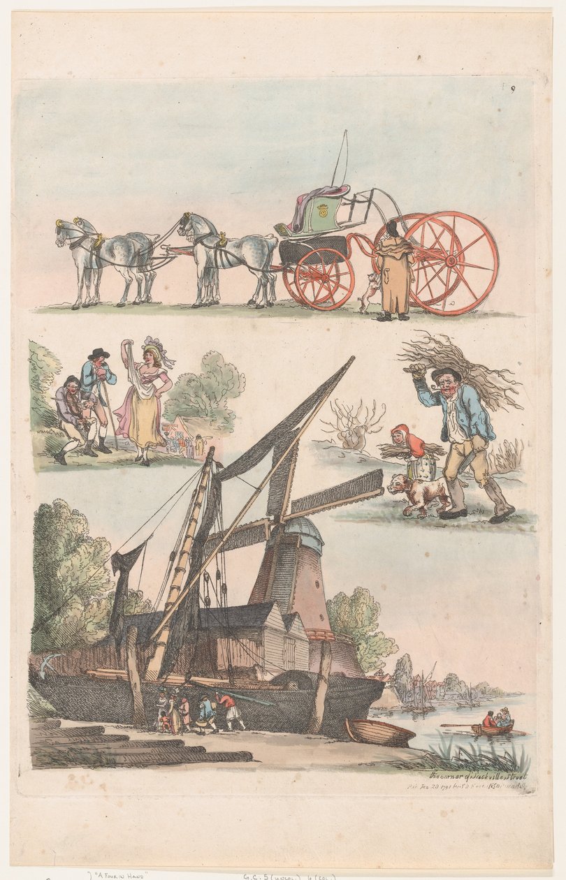 Tavle 9, Omrids af figurer, landskaber og kvæg...til brug for elever,..., 20. januar 1791. af Thomas Rowlandson