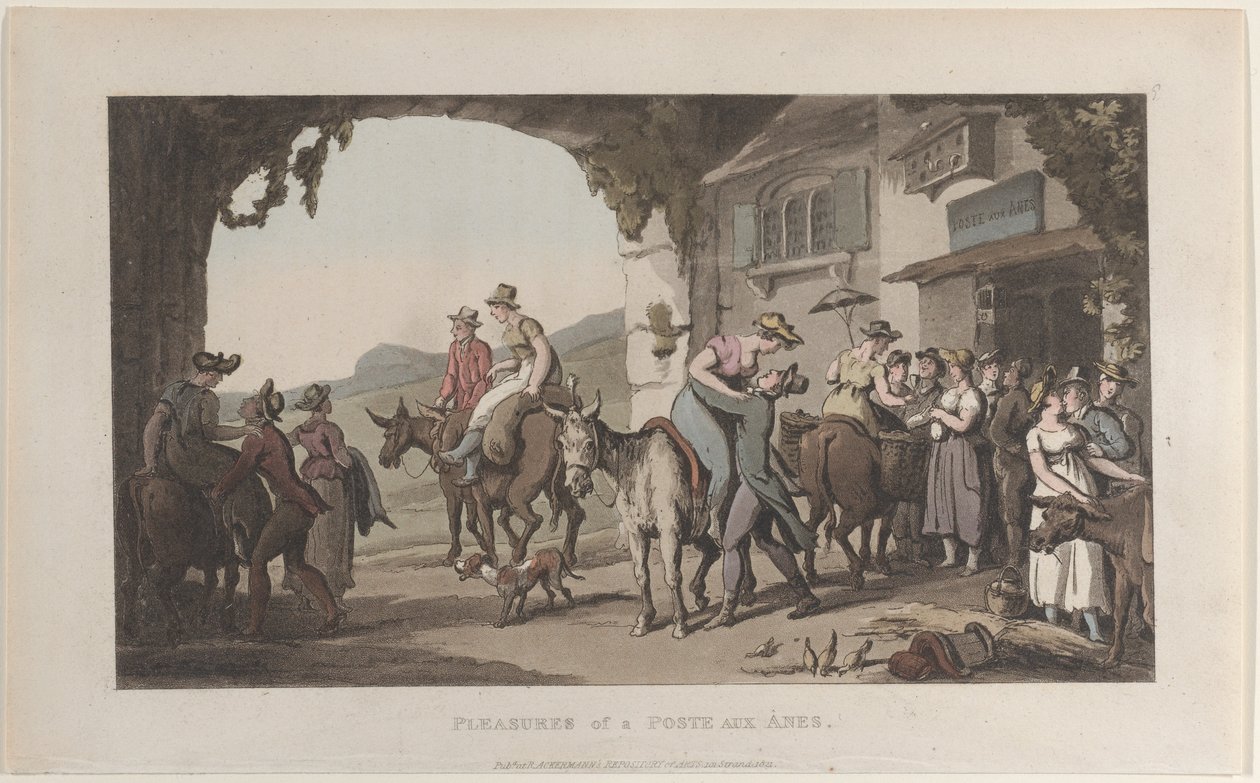 Pleasures of a Poste Aux Ânes, fra Journal of Sentimental Travels in the Southern Provin..., 1821. af Thomas Rowlandson