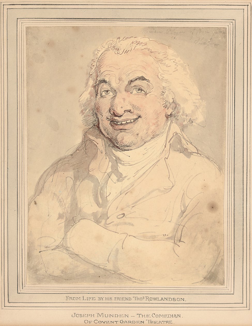 Portræt af Joseph Munden, brystlængde, i en brunfarvet frakke af Thomas Rowlandson