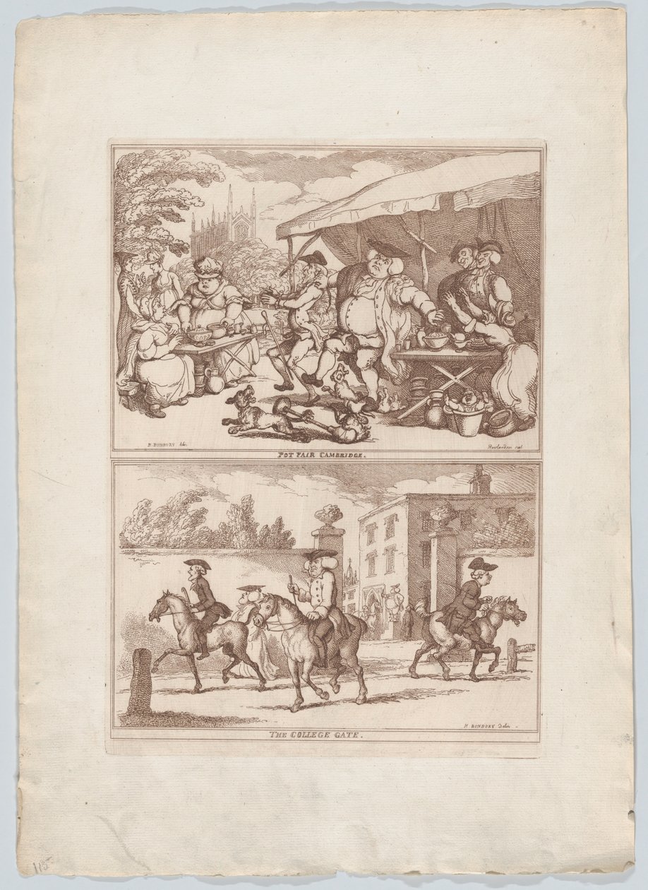Pot Fair Cambridge, og The College Gate, 1780-90., 1780-90. af Thomas Rowlandson