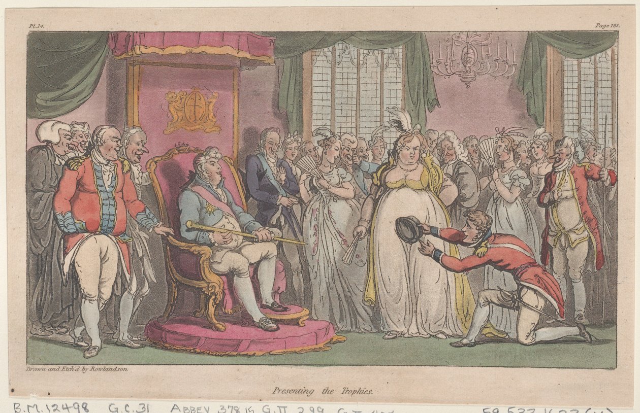 Præsentation af trofæerne fra The Military Adventures of Johnny Newcome, 1815., 1815. af Thomas Rowlandson