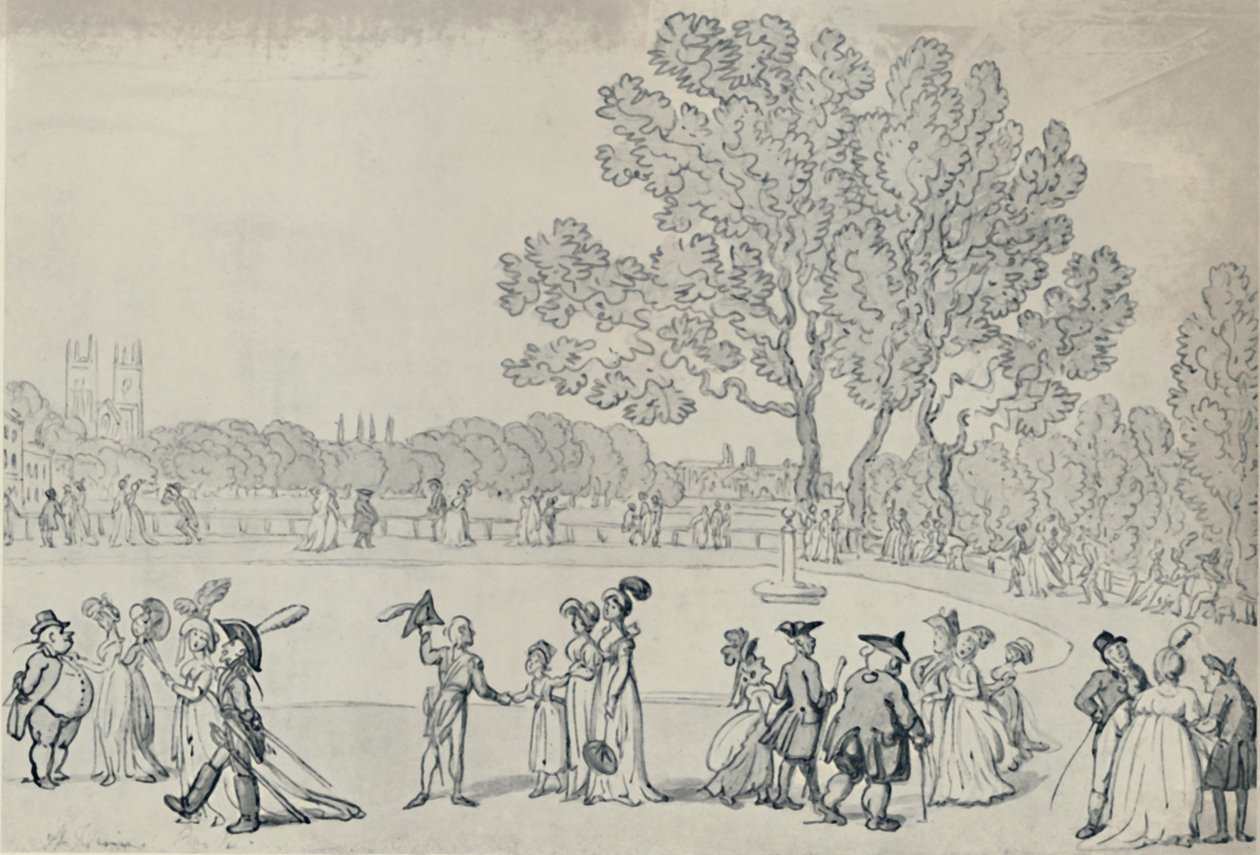 Promenade i den grønne park, 1808, 1920 af Thomas Rowlandson