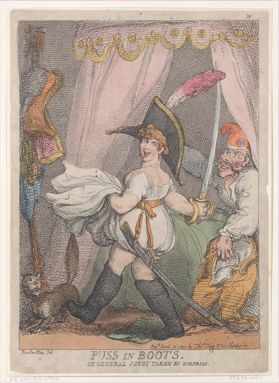 Pus i støvler eller General Junot taget af overraskelse, 12. april 1811., 12. april 1811. af Thomas Rowlandson