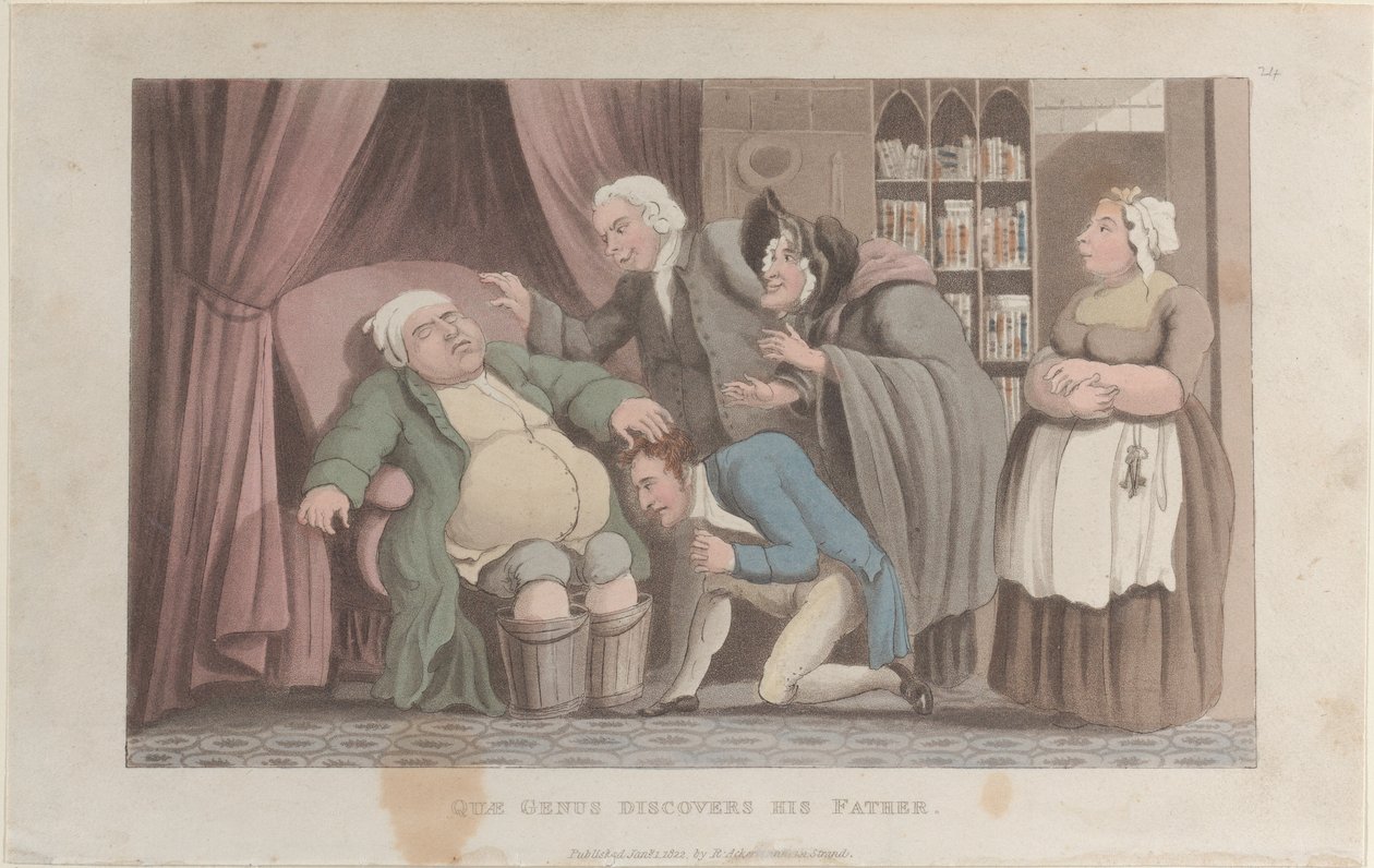 Quae Genus opdager sin far, fra The History of Johnny Quae Genus, The Li..., 1. januar 1822. af Thomas Rowlandson