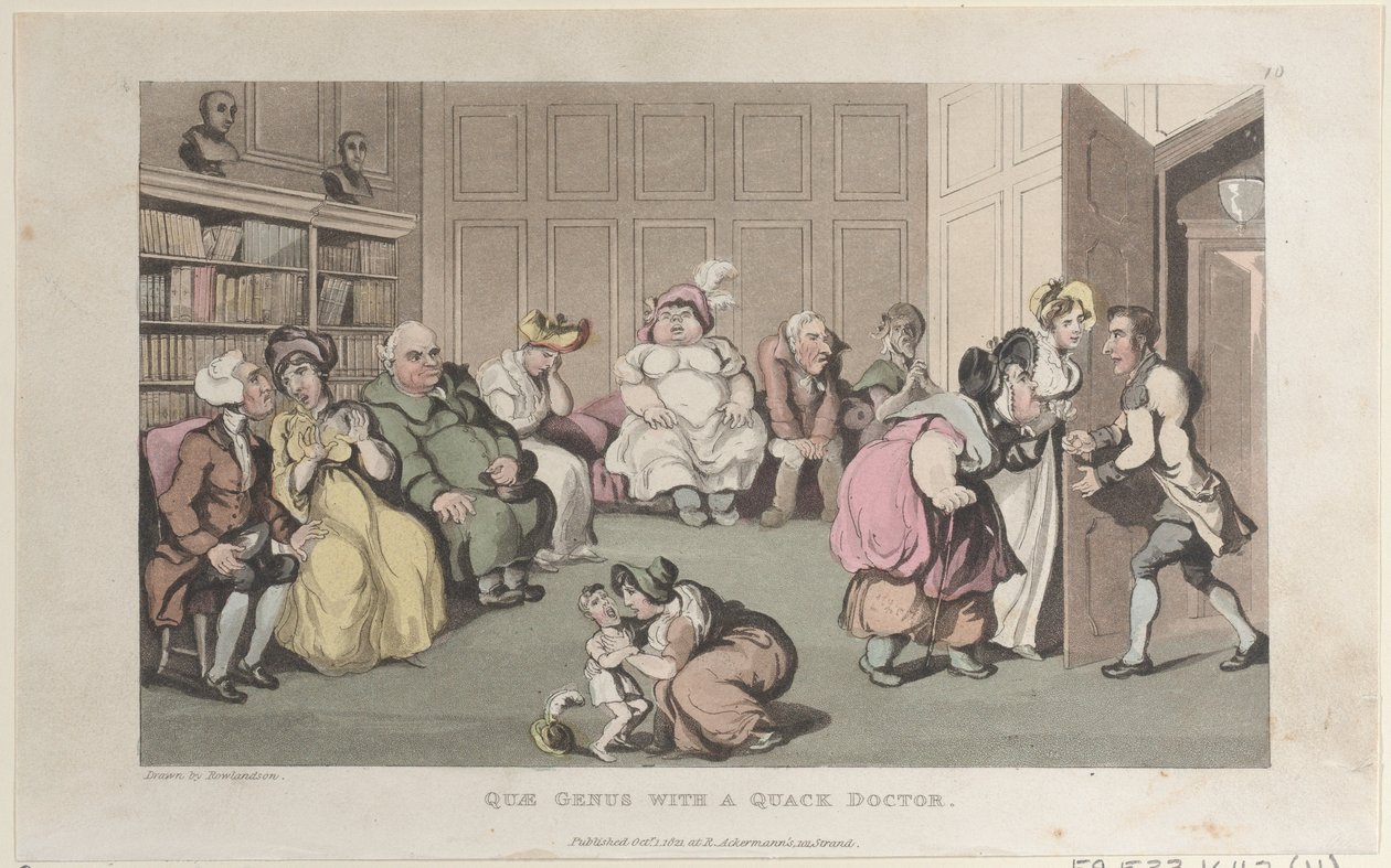 Quae Genus with a Quack Doctor, fra The History of Johnny Quae Genus, The Lit..., 1. oktober 1821. af Thomas Rowlandson