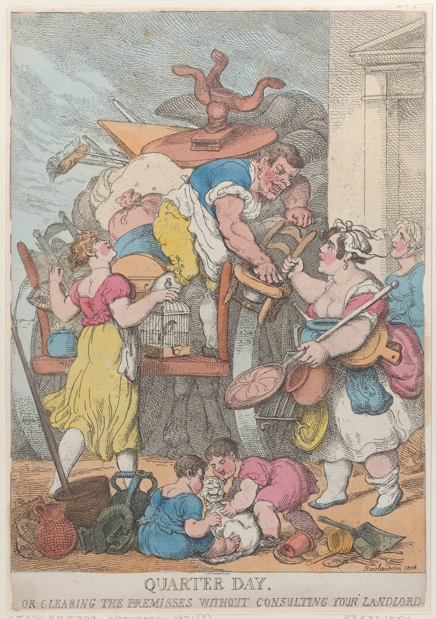 Kvartalsdag, eller hvordan man rydder lokalerne uden at spørge udlejeren af Thomas Rowlandson