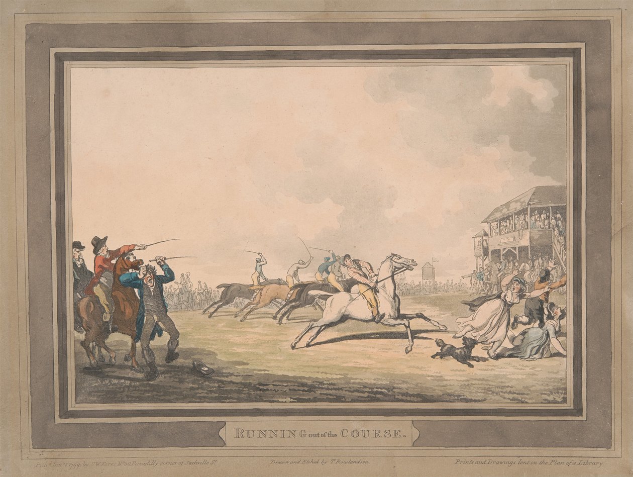 Racing [sæt med seks]:  5. At løbe ud af banen af Thomas Rowlandson