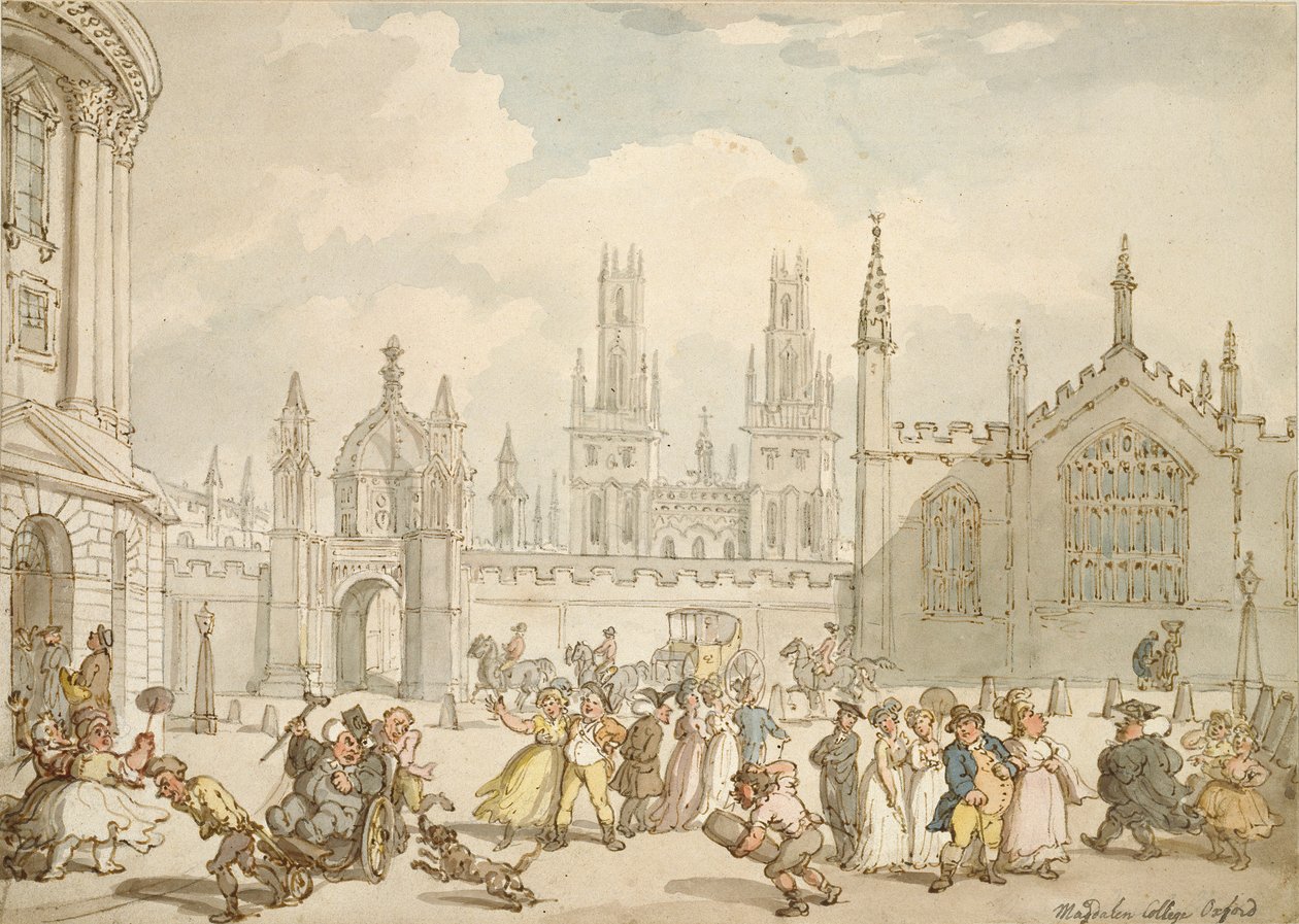 Radcliffe Square, Oxford, begyndelsen af det 19. århundrede af Thomas Rowlandson