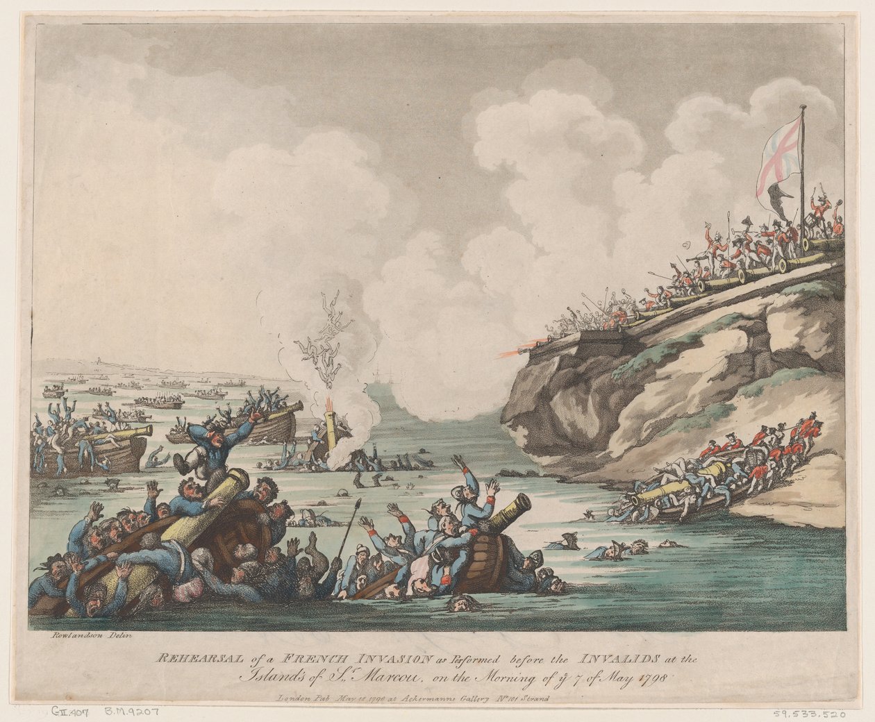 Repetition af en fransk invasion som udført for de invalide på øerne ..., 18. maj 1798. af Thomas Rowlandson