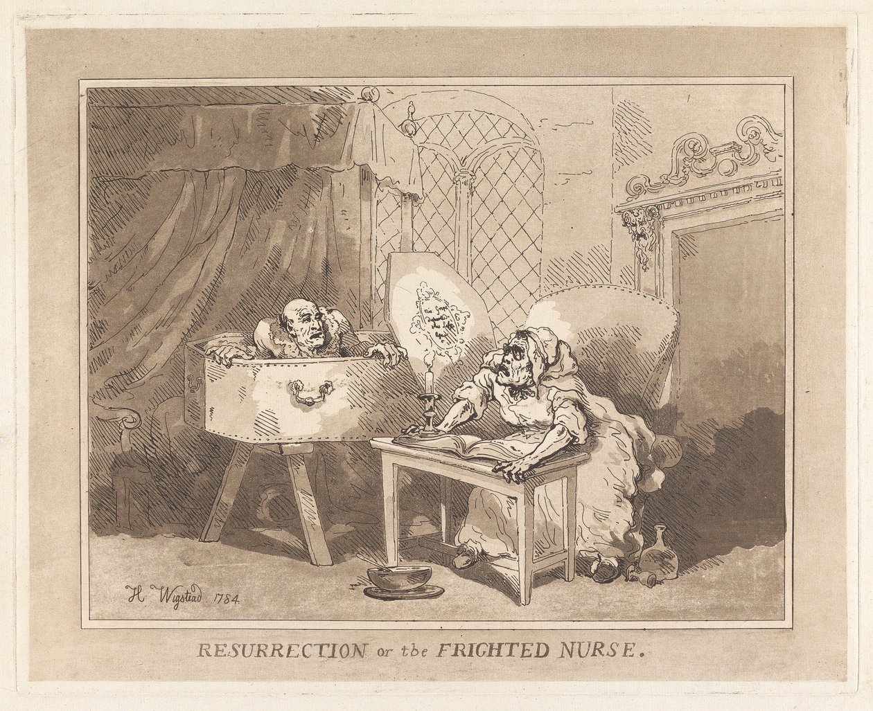 Opstandelsen eller den bange sygeplejerske af Thomas Rowlandson