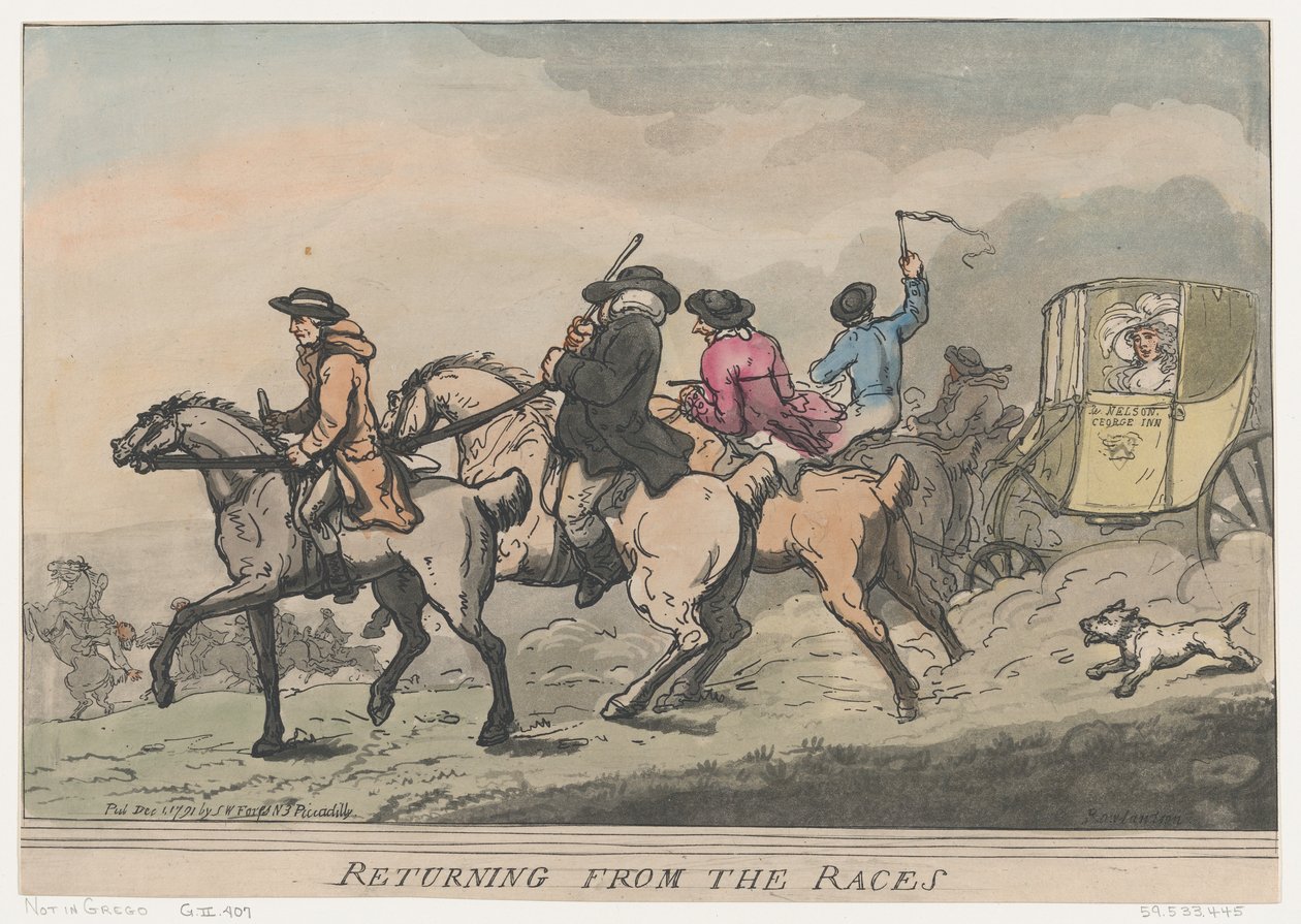 Vender tilbage fra løbene, 1. december 1791., 1. december 1791. af Thomas Rowlandson