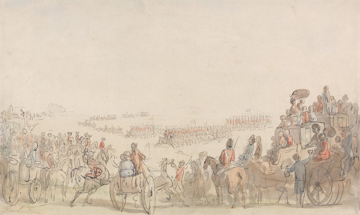 Gennemgang af Light Horse Volunteers på Wimbledon Common af Thomas Rowlandson