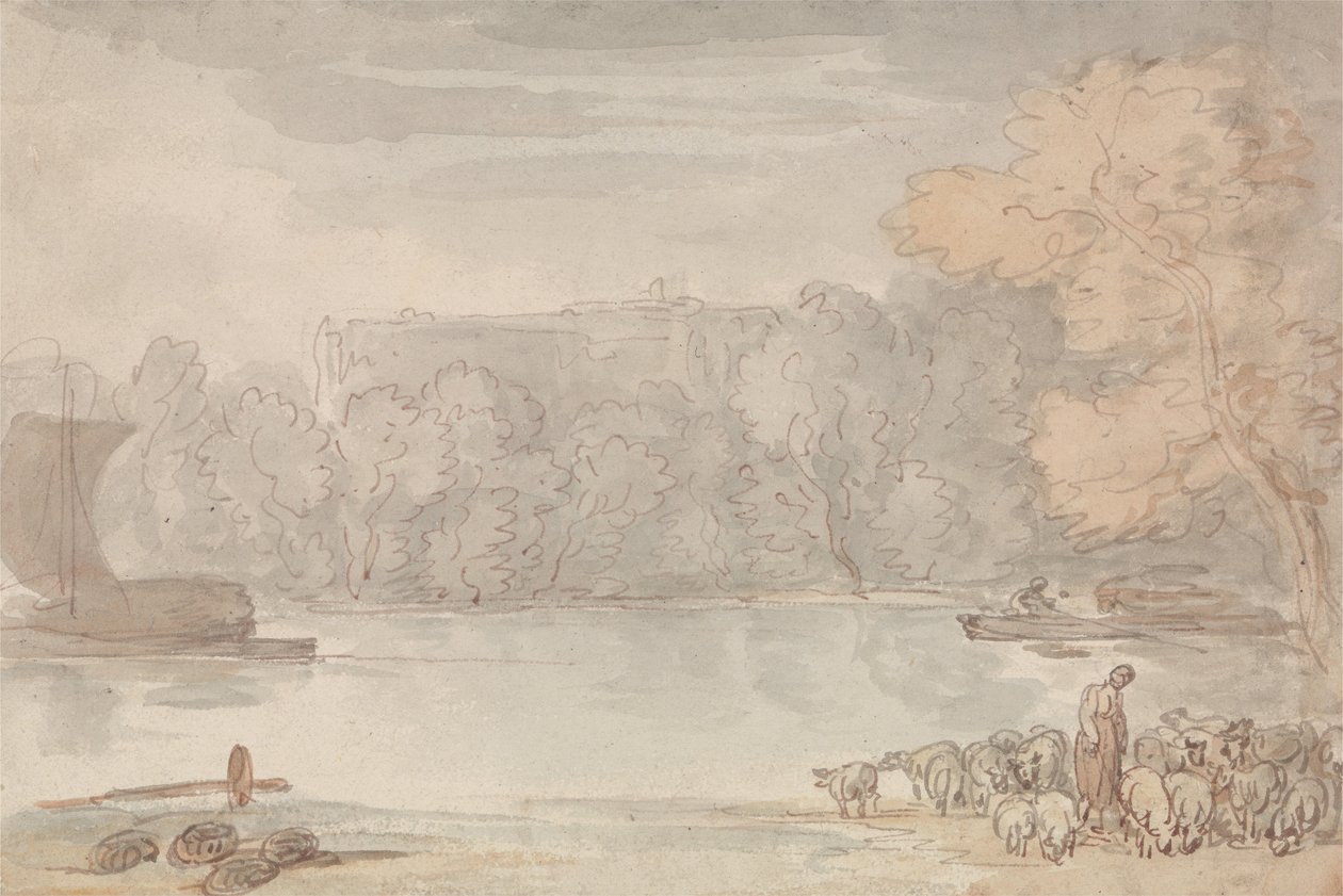 Flodscene (Themsen ved Eton) af Thomas Rowlandson