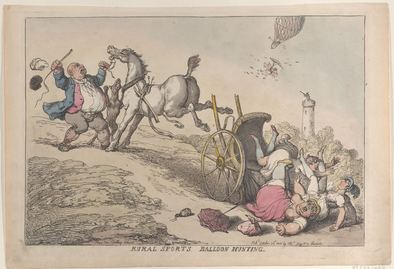 Sport på landet: Ballonjagt, 25. oktober 1811., 25. oktober 1811. af Thomas Rowlandson