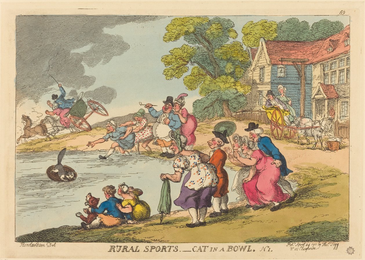 Sport på landet. Kat i en skål. Nr.1 af Thomas Rowlandson