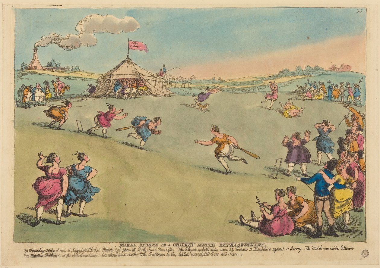 Sport på landet eller en helt særlig cricketkamp af Thomas Rowlandson