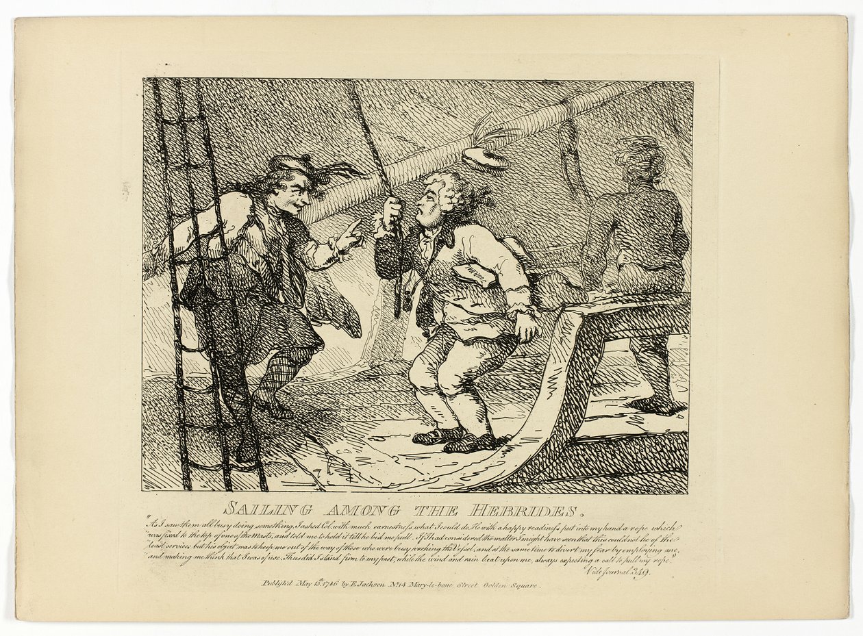 Sejlads blandt Hebriderne, fra Boswells Tour of the Hebrides af Thomas Rowlandson