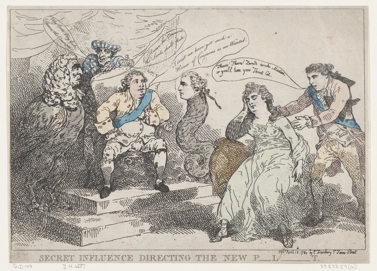 Hemmelig indflydelse under ledelse af det nye P-l-t [parlamentet], 18. maj 1784., 18. maj 1784. af Thomas Rowlandson