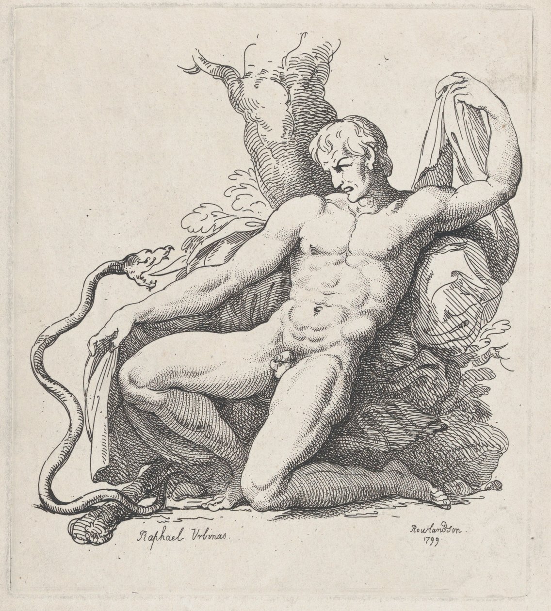 Slang angriber en nøgen mand, 1799., 1799. af Thomas Rowlandson