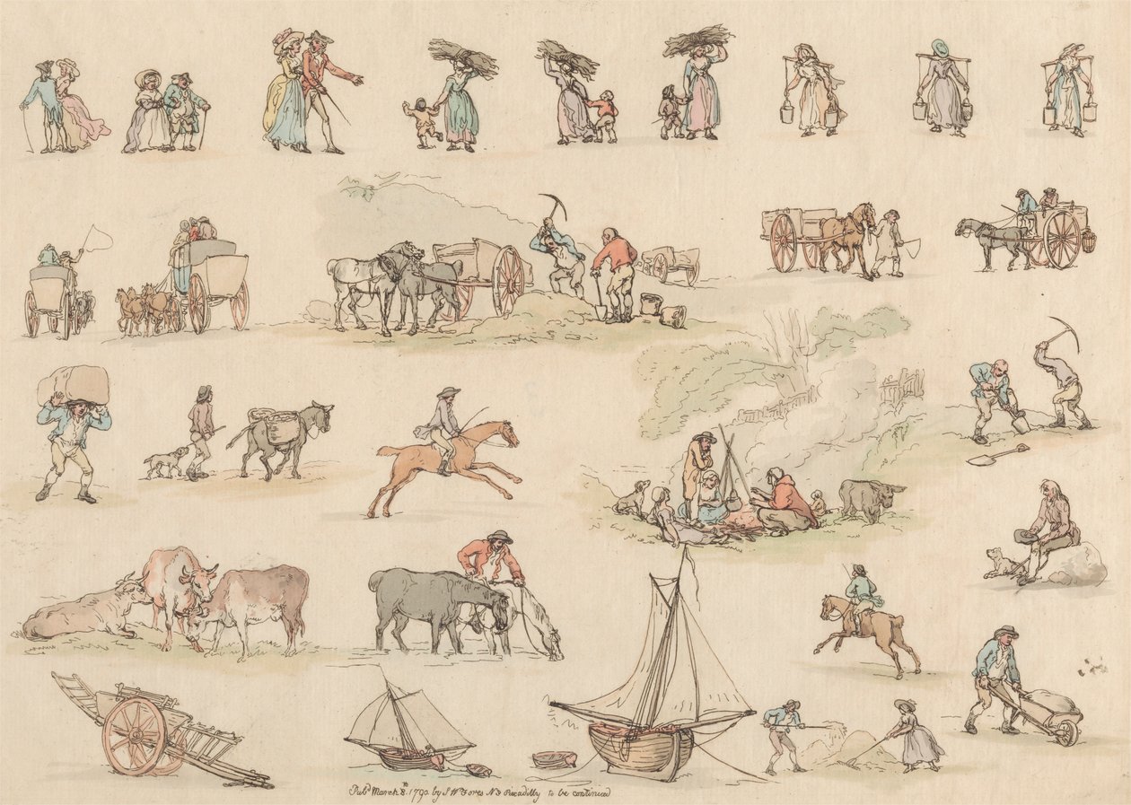 Sæt på seksten: Omrids af figurer og landskaber af Thomas Rowlandson